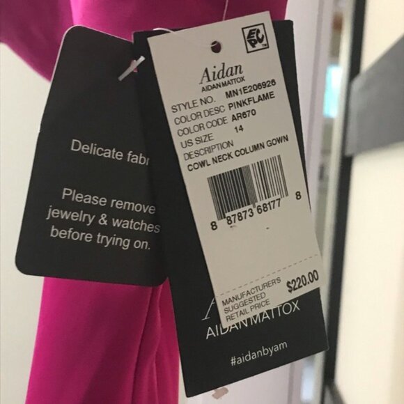 Aidan by Aidan Mattox Women's Pink Cowl-Neck Front-Slit Sleeveless Gown, Size 14 - Picture 8 of 9